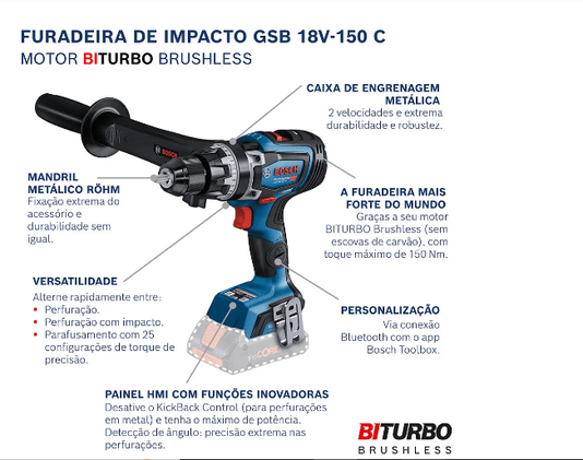 Parafusadeira de Impacto Gsb 18V-150 C 1/2'' 150NM +Maleta L-Box Sem Bateria e Carregador -Bosch