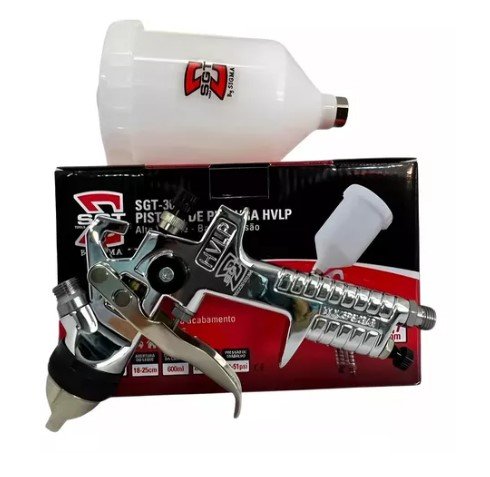 Pistola de Pintura Pneumática SGT3012A Bico 1.7mm HVLP Alimentação por Gravidade Caneca 600ml - Sigma