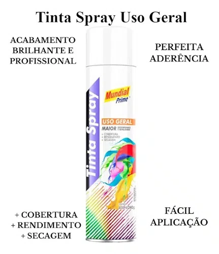 Tinta Spray Uso Geral 400ml Branco Brilhante MUNDIAL PRIME  AE01000101