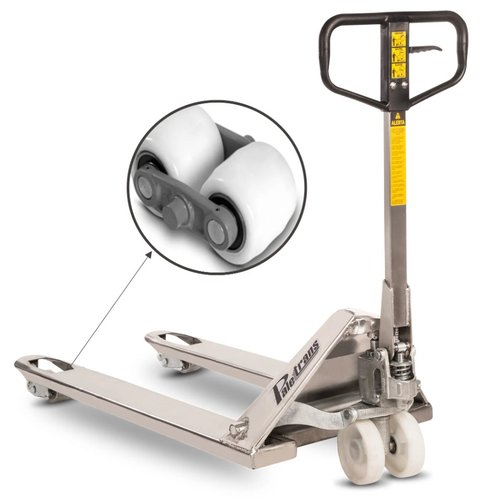 Transpalete Manual em Inox TM2500 IC Capacidade 2.500kg Com Roda Dupla de Nylon -Paletrans