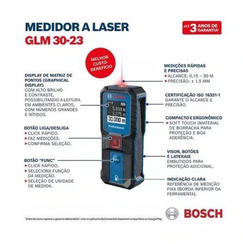 Trena Laser Vermelho GLM 30-23 até 30M  0601072XG0 -Bosch
