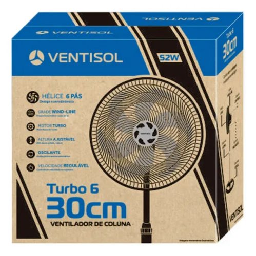 Ventilador de Coluna 30CM 52W Turbo 6 Pas Premium Preto 220V -Ventisol