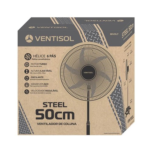 Ventilador de Coluna 50CM 200W Steel Preto Bivolt -Ventisol