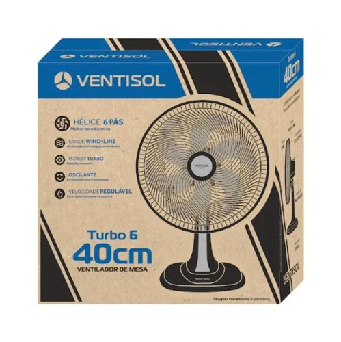 Ventilador de Mesa 40CM 80W Turbo 6 Pas Preto 220V Premium -Ventisol
