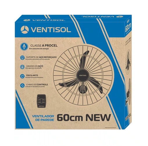 Ventilador de Parede 60cm 200W Preto Bivolt -Ventisol