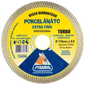 Disco Diamantado 105mm x 20mm Turbo Corte Fino -Ideal para Porcelanato - Pyramid Disco Diamantado 105mm x 20mm Turbo Corte Fino -Ideal para Porcelanato - Pyramid