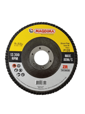 Disco Flap com Base de Fibra 4.1/2'' (115MM) Zircônio Grão 120 -Maqdima Disco Flap com Base de Fibra 4.1/2'' (115MM) Zircônio Grão 120 -Maqdima