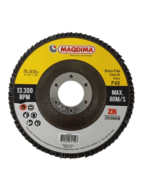 Disco Flap com Base de Fibra 4.1/2'' (115MM) Zircônio Grão 40 -Maqdima Disco Flap com Base de Fibra 4.1/2'' (115MM) Zircônio Grão 40 -Maqdima