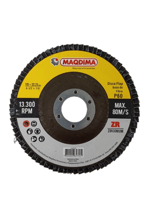 Disco Flap com Base de Fibra 4.1/2'' (115MM) Zircônio Grão 60 -Maqdima Disco Flap com Base de Fibra 4.1/2'' (115MM) Zircônio Grão 60 -Maqdima