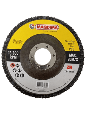 Disco Flap com Base de Fibra 4.1/2'' (115MM) Zircônio Grão 80 -Maqdima Disco Flap com Base de Fibra 4.1/2'' (115MM) Zircônio Grão 80 -Maqdima