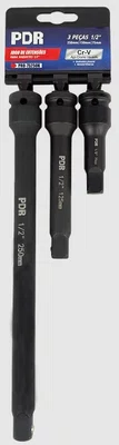 Jogo de extensão para soquete 1/2'' com 03 peças modelo PRO-75250K PDR