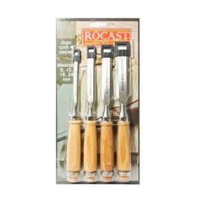 Jogo de Formões para Madeira de 8 a 24mm com 04 Peças 177,0009 -Rocast