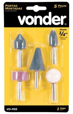Jogo de Pontas Montadas Haste 1/4'' PMV005 para Micro Retificas com 05 Peças -Vonder