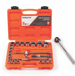 Jogo de Soquetes Estriados Encaixe de 1/2 com 22 Peças 8 à 32mm 060230 Robust