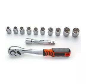 Jogo de Soquetes Sextavados de 10-24mm Encaixe de 1/2" com Chave Catraca 12 Peças S69005014 ROBUST